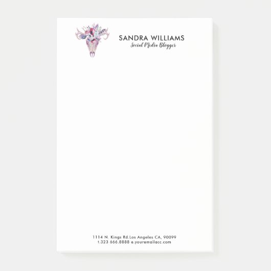 Farbige Blume boho Schädeldarstellung Post-it Klebezettel (Vorderseite)