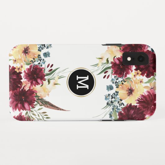 Farbige Blume Border Monogram Case-Mate iPhone Hülle (Rückseite (Horizontal))