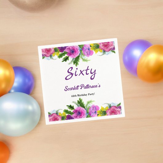 Farbige Blume Botanische Flora 60. Geburtstag Serviette