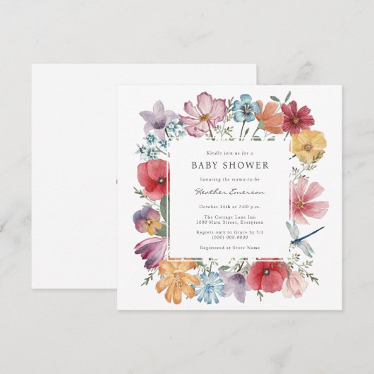 Farbige Blume Brautdusche Einladung (Vorne/Hinten)