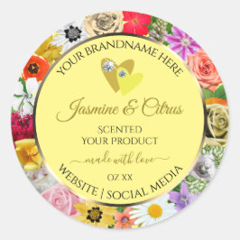 Farbige Blume Creme Product Labels with Hearts Runder Aufkleber