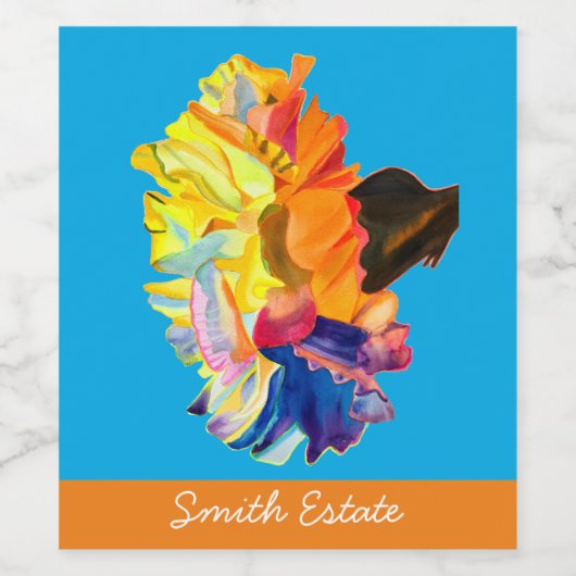 Farbige Blume der Nassfarbe Weinetikett (Einzelnes Label)