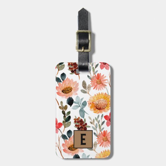 Farbige Blume Floralmonogramm Gepäckanhänger (Vorderseite vertikal)