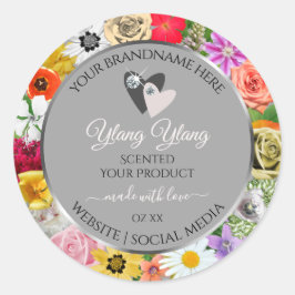 Farbige Blume Frame Gray Product Labels Hearts Runder Aufkleber