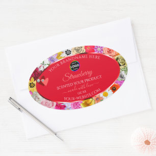 Farbige Blume Frame Red Product Labels Add Logo Ovaler Aufkleber