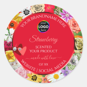 Farbige Blume Frame Red Product Labels Add Logo Runder Aufkleber