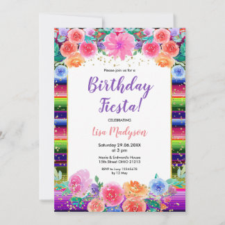 Farbige Blume Geburtstag Fiesta Party Einladung
