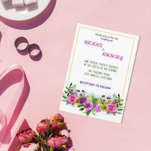 Farbige Blume goldener Rahmen Hochzeitseinladung Einladung