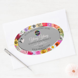 Farbige Blume Graue Produktmarken Herz-Logo Ovaler Aufkleber