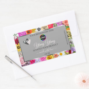 Farbige Blume Graue Produktmarken Herz-Logo Rechteckiger Aufkleber