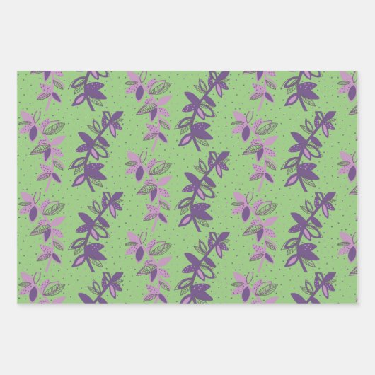 Farbige Blume, grün und lila verpackt Geschenkpapier Set (Vorderseite 3)