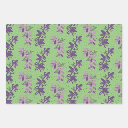 Farbige Blume, grün und lila verpackt Geschenkpapier Set (Vorderseite 2)