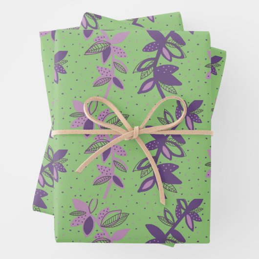 Farbige Blume, grün und lila verpackt Geschenkpapier Set (Beispiel)