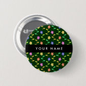 Farbige Blume, grüner Hintergrund, schwarz Button (Vorne & Hinten)