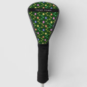 Farbige Blume, grüner Hintergrund, schwarz Golf Headcover (Vorderseite)