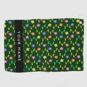 Farbige Blume, grüner Hintergrund, schwarz Golfhandtuch (Horizontal)