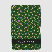 Farbige Blume, grüner Hintergrund, schwarz Golfhandtuch (Vorderseite)