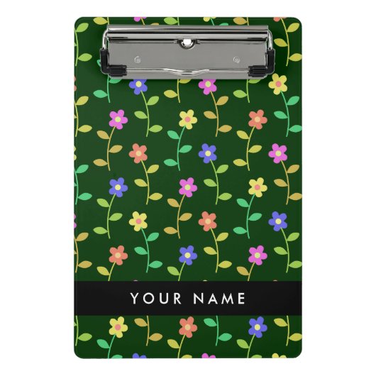 Farbige Blume, grüner Hintergrund, schwarz Mini Klemmbrett (Vorderseite)