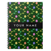 Farbige Blume, grüner Hintergrund, schwarz Notizblock (Vorderseite)