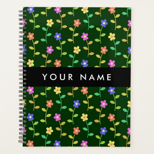 Farbige Blume, grüner Hintergrund, schwarz Planer (Vorderseite)