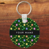 Farbige Blume, grüner Hintergrund, schwarz Schlüsselanhänger (Vorderseite)