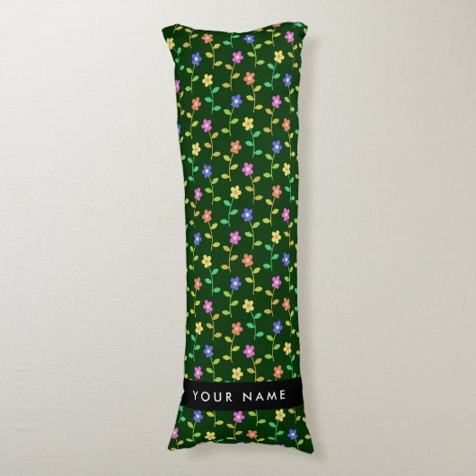 Farbige Blume, grüner Hintergrund, schwarz Seitenschläferkissen (Vorderseite Vertikal)