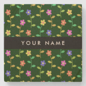 Farbige Blume, grüner Hintergrund, schwarz Steinuntersetzer (Vorderseite)