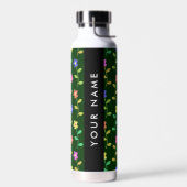 Farbige Blume, grüner Hintergrund, schwarz Trinkflasche (Links)