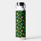 Farbige Blume, grüner Hintergrund, schwarz Trinkflasche (Vorne)