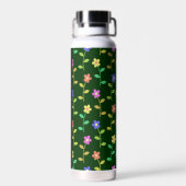 Farbige Blume, grüner Hintergrund, schwarz Trinkflasche (Rückseite)