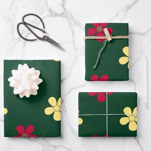 Farbige Blume Grünes Blumenmuster Blume Geschenkpapier Set (Vorderseite)