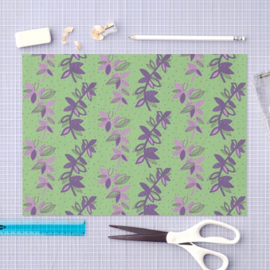 Farbige Blume, grünes und lila Papiertaschentuch Seidenpapier (Handwerk)