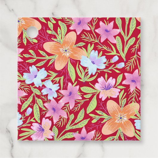 Farbige Blume, Himbeerrosa, Geschenkanhänger (Vorderseite)