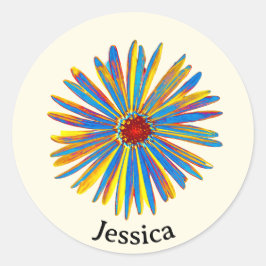 Farbige Blume Hübsch Moderne Kunst Individuelle Na Runder Aufkleber