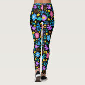 Farbige Blume in funkelnden Sternen Schwarz Leggings (Rückseite)