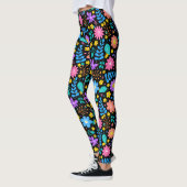 Farbige Blume in funkelnden Sternen Schwarz Leggings (Links)