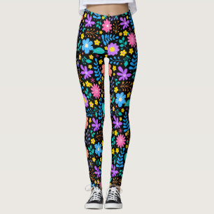 Farbige Blume in funkelnden Sternen Schwarz Leggings
