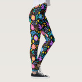 Farbige Blume in funkelnden Sternen Schwarz Leggings (Rechts)