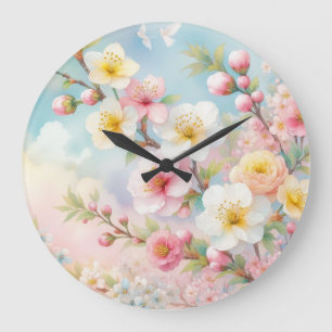 Farbige Blume in sanften Pastellfarben, Aquarell Große Wanduhr