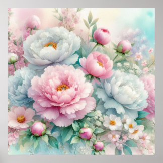 Farbige Blume in sanften Pastellfarben, Aquarell Poster
