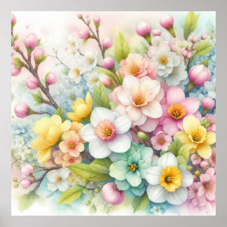 Farbige Blume in sanften Pastellfarben, Aquarell Poster