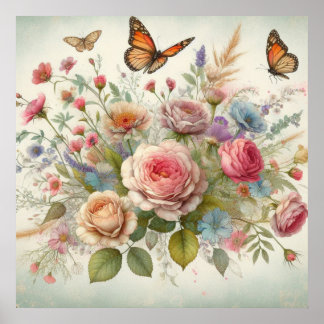 Farbige Blume in sanften Pastellfarben, Aquarell Poster