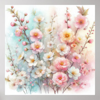 Farbige Blume in sanften Pastellfarben, Aquarell Poster