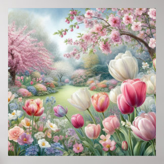 Farbige Blume in sanften Pastellfarben, Aquarell Poster