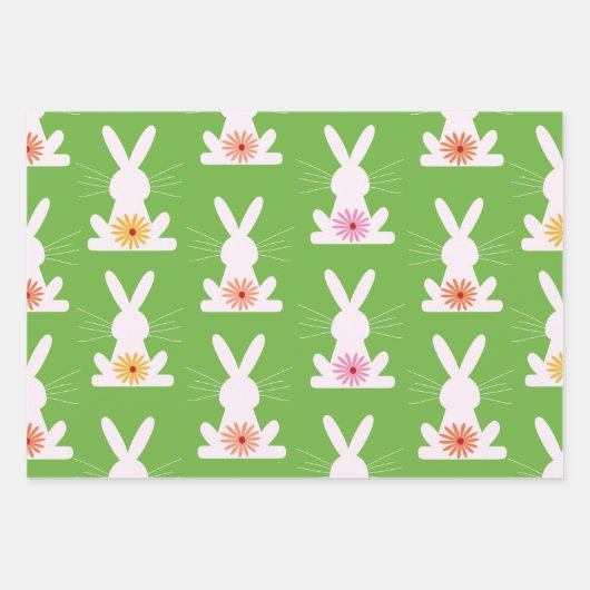 Farbige Blume innerhalb weißer Kaninchen Geschenkpapier Set (Vorderseite 3)