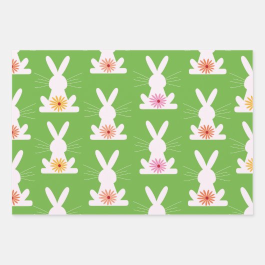 Farbige Blume innerhalb weißer Kaninchen Geschenkpapier Set (Vorderseite 2)