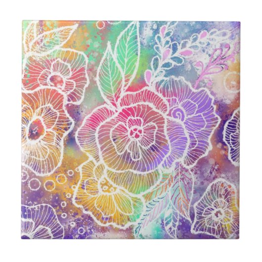 Farbige Blume Keramik Tile Fliese (Vorderseite)