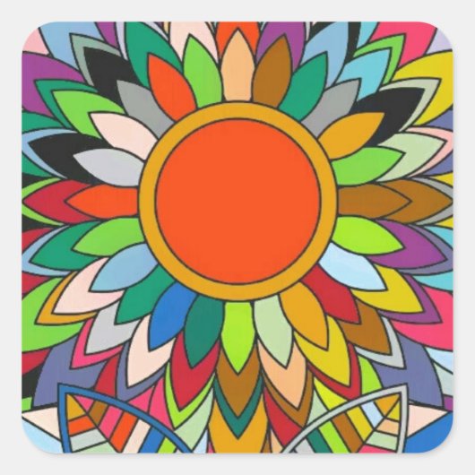 farbige Blume mandala yaei Design Quadratischer Aufkleber (Vorderseite)