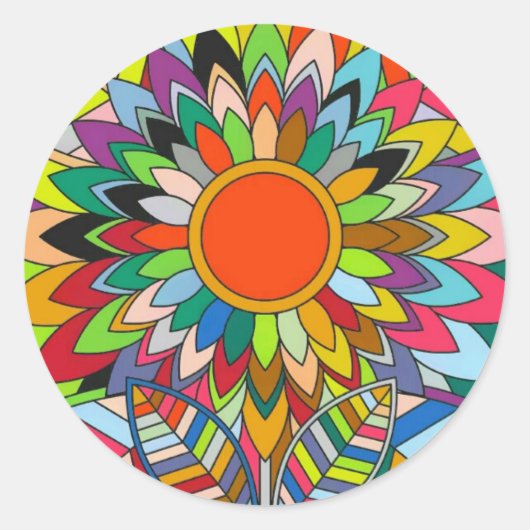 farbige Blume mandala yaei Design Runder Aufkleber (Vorderseite)
