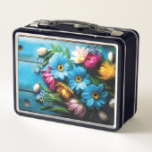 Farbige Blume Metall Brotdose (Rückseite)